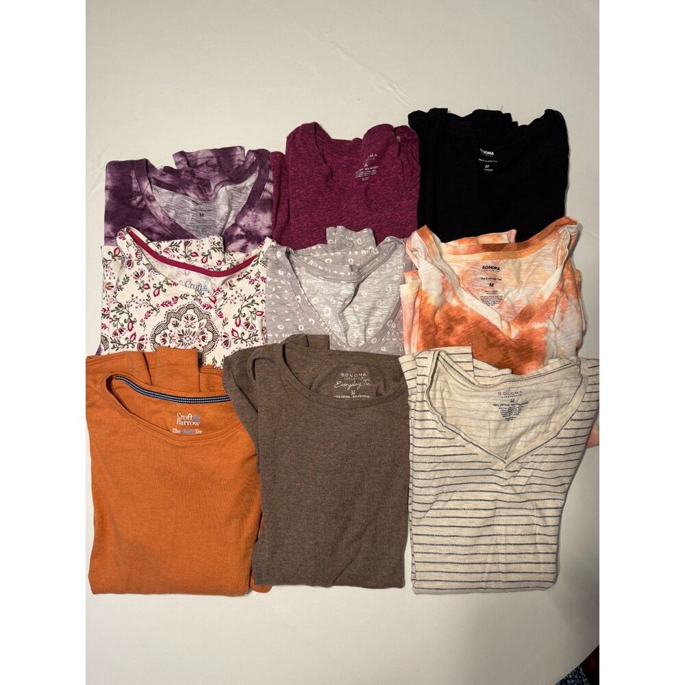 Lot of 9 Long Sleeve Tops Sonoma & Croft Barrow Florals Stripes Solids